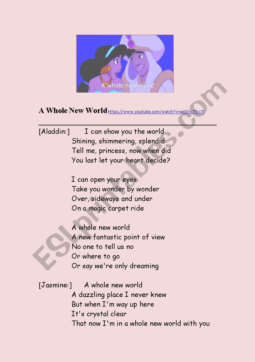 A Whole New World  worksheet