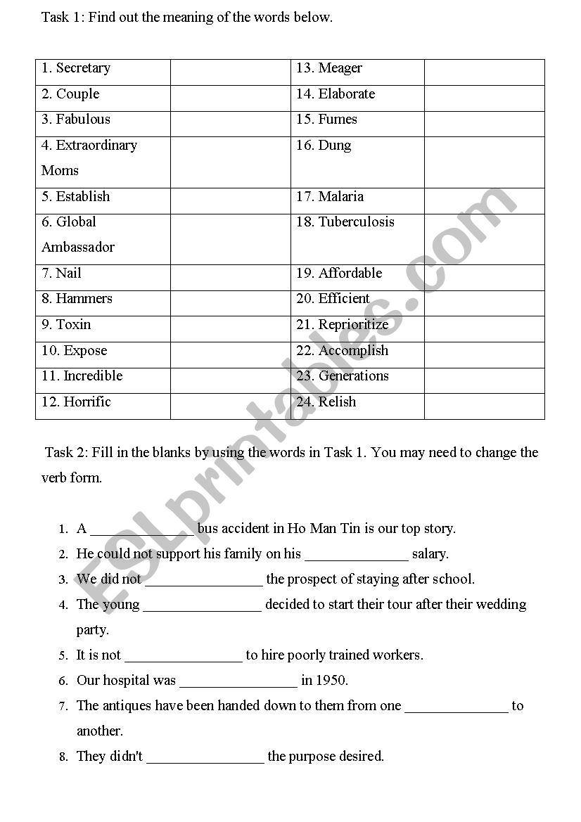 Vocabulary Acquisition worksheet