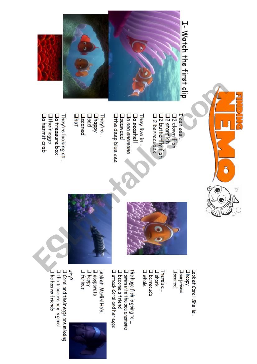 finding nemo film  worksheet