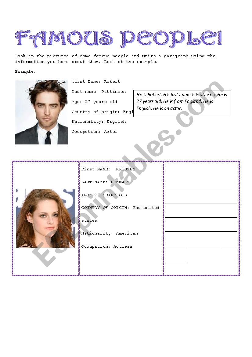 FAMOUS PEOPLE!  worksheet