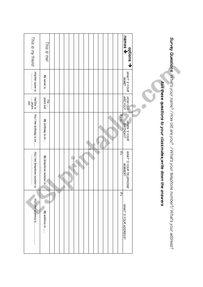 Survey. worksheet