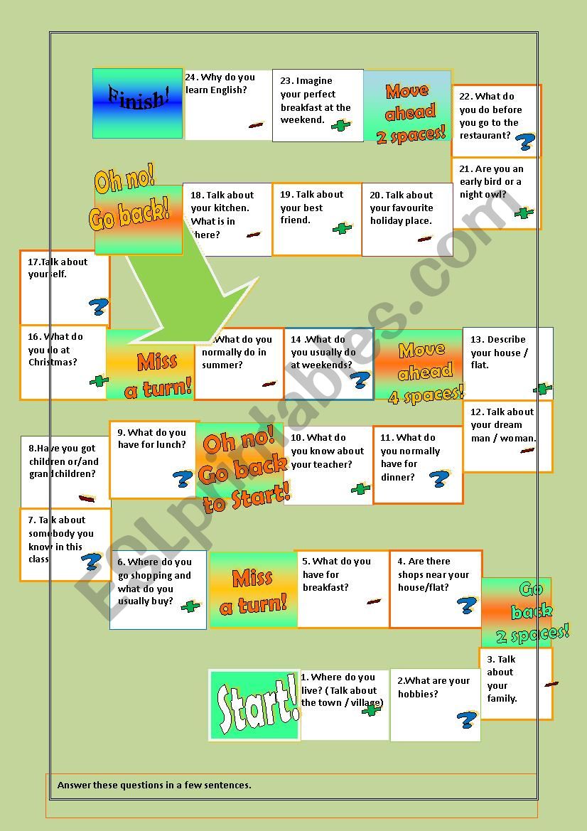 Boardgame for beginners worksheet