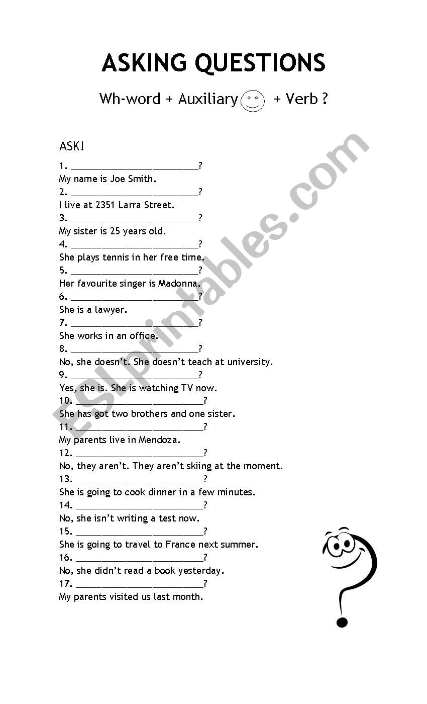 Asking Questions worksheet