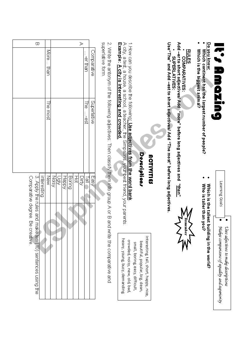 Comparative and superlative worksheet