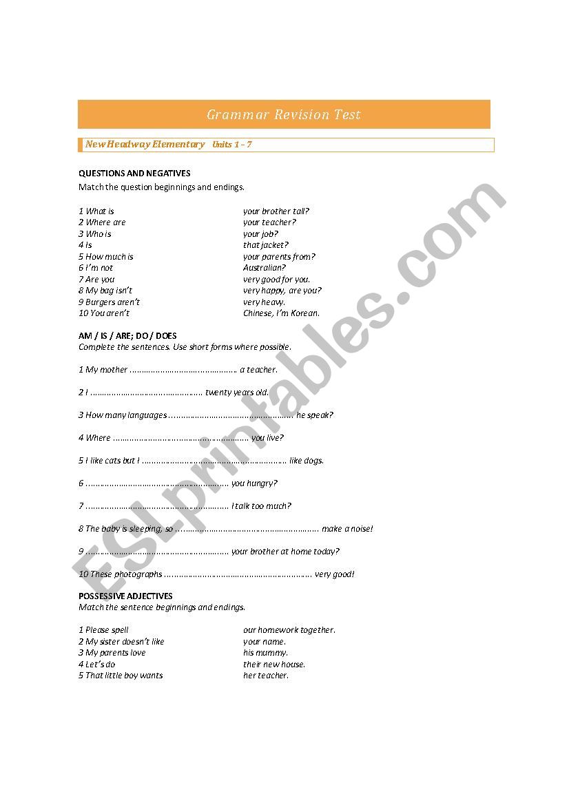 Practice Grammar Test worksheet