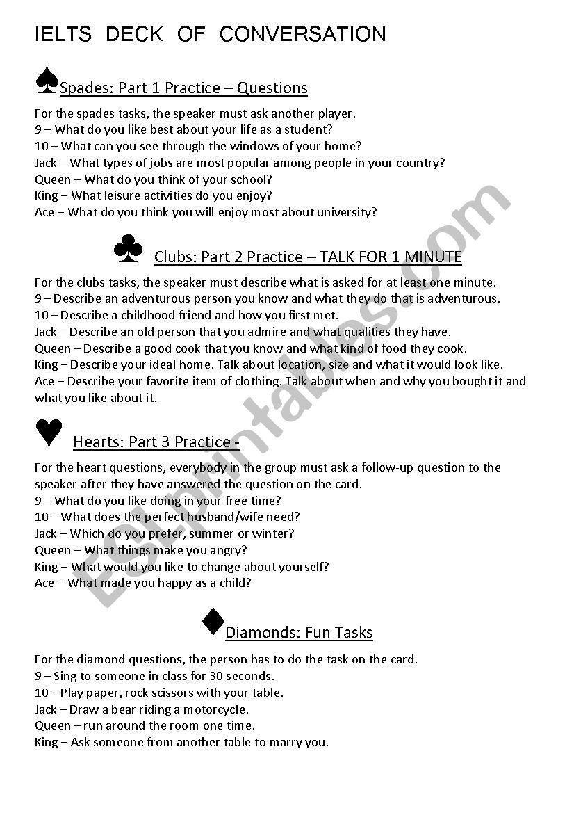 IELTS deck of conversation game