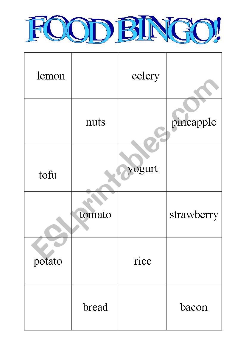 Food Bingo worksheet