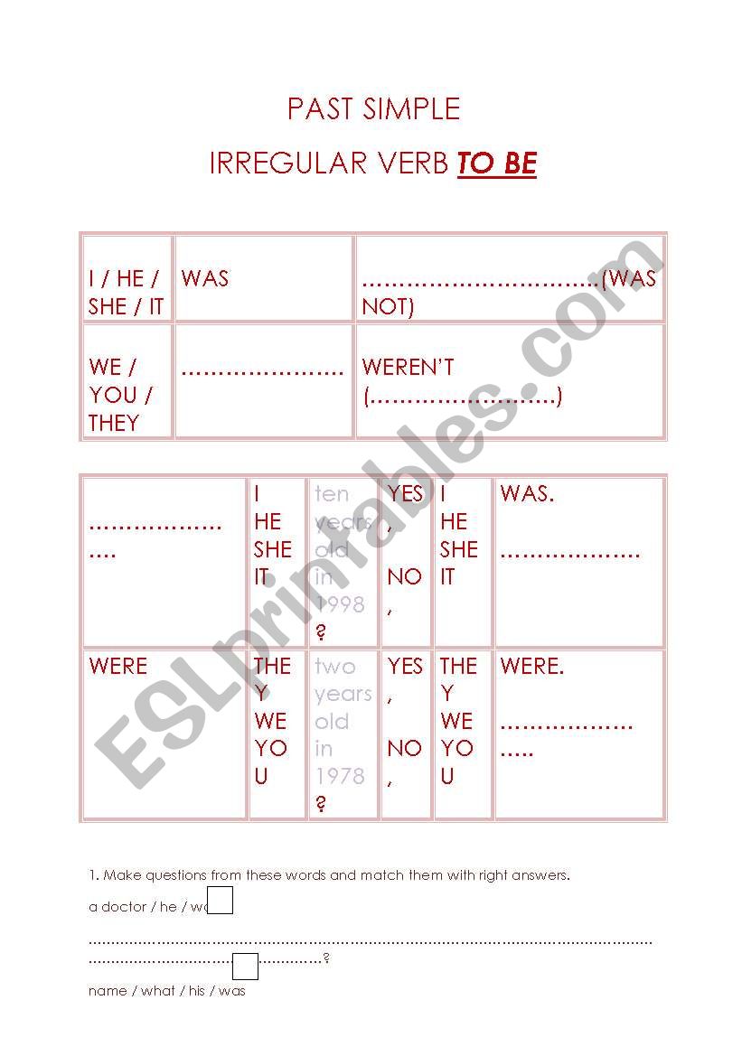 TO BE - was / were worksheet