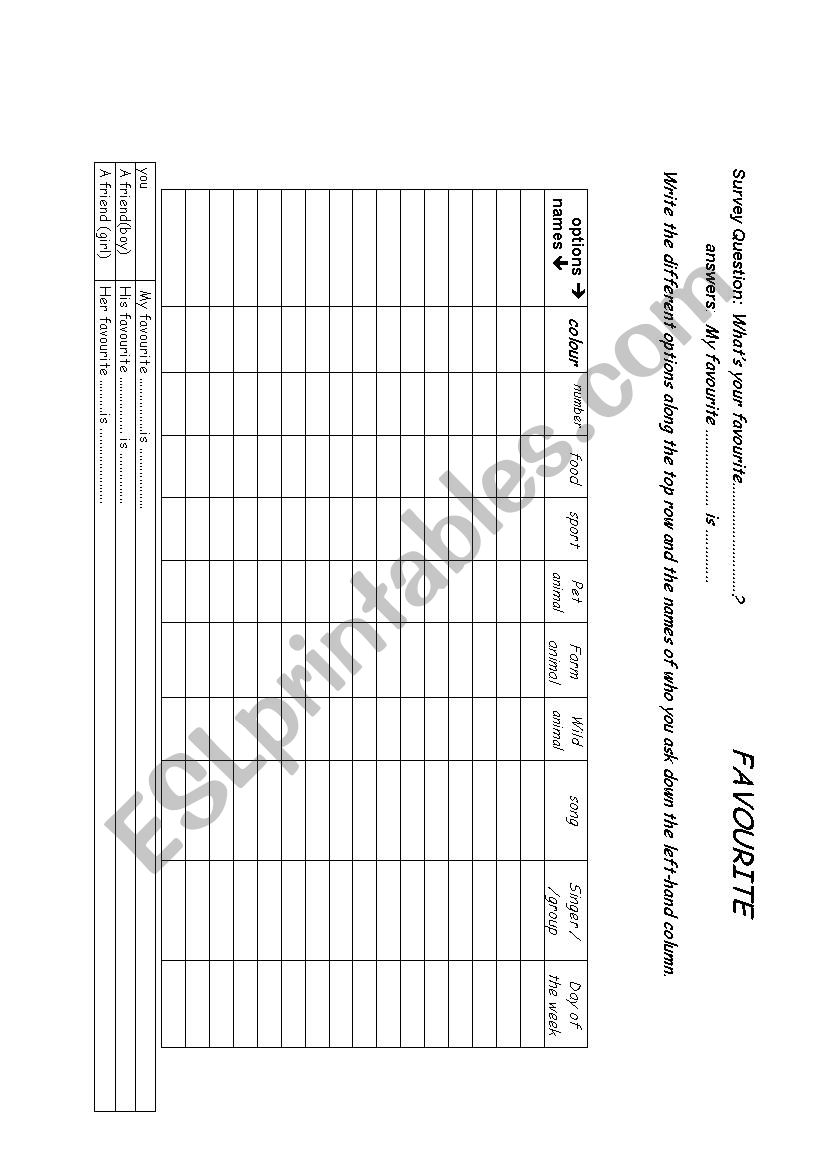 class survey.favourite worksheet