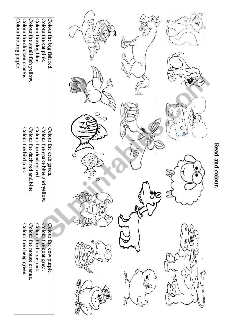 Colour the animals worksheet