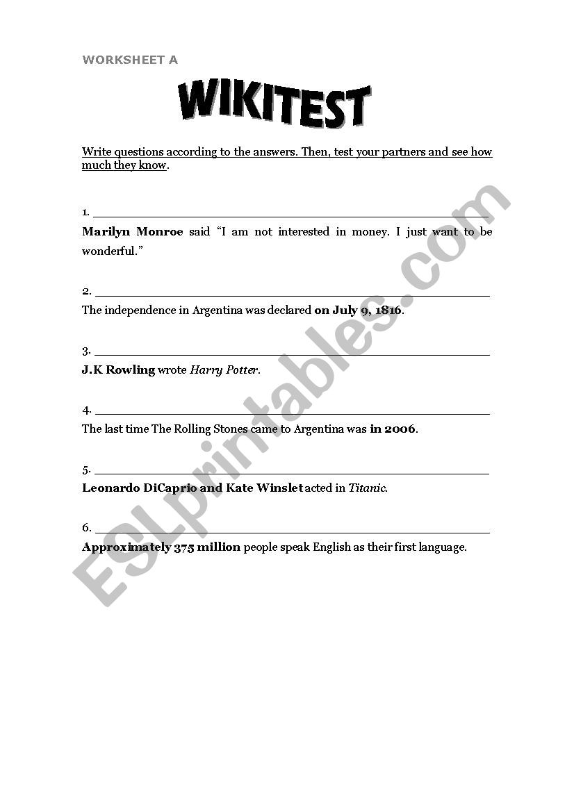 WH- QUESTIONS GAME worksheet