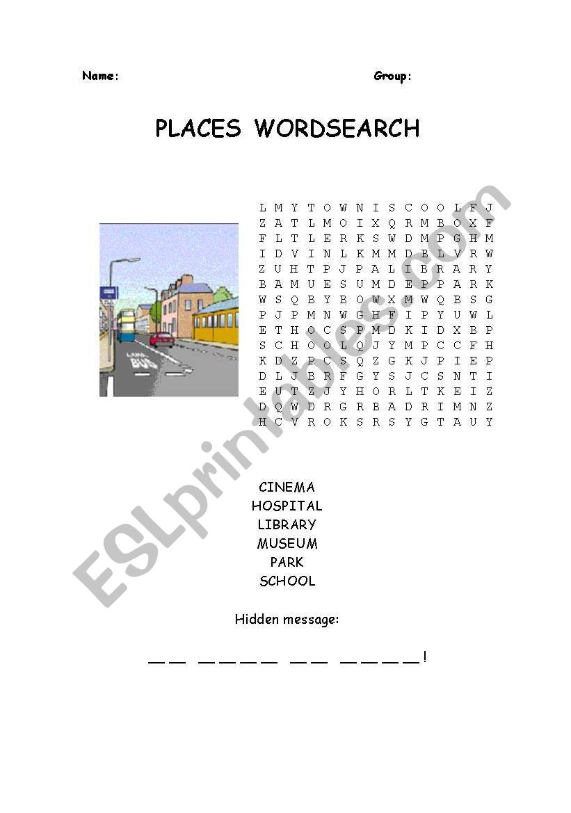 Places wordsearch worksheet