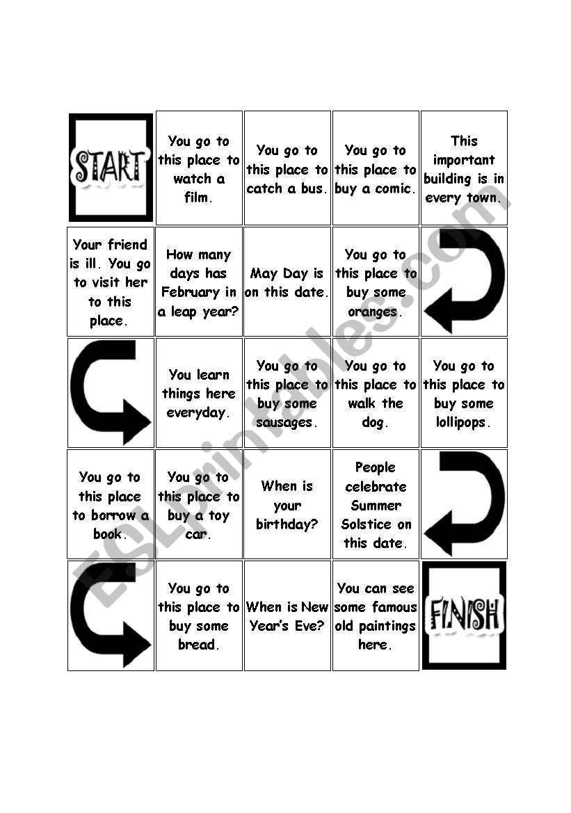 Places boardgame worksheet