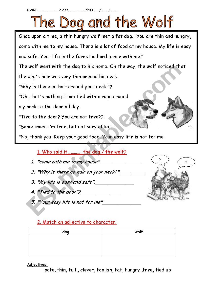 The Dog and the Wolf worksheet