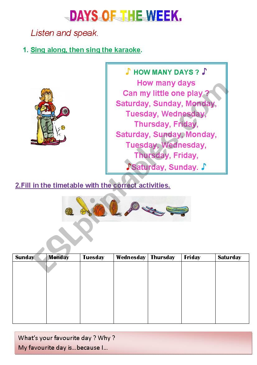 DAYS OF THE WEEK worksheet