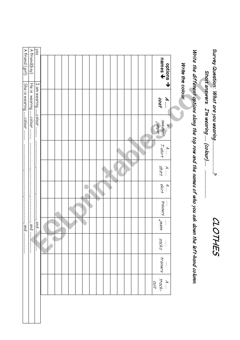 class survey.clothes worksheet