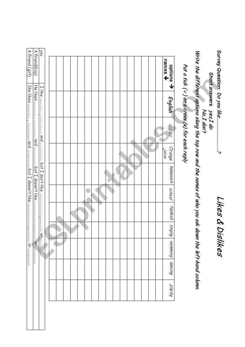 class survey.like worksheet