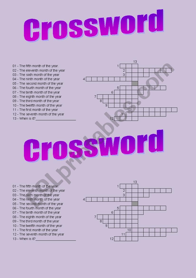 Crossword - ORDINAL NUMBERS - MONTHS