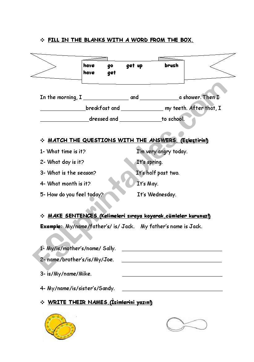 daily routines worksheet