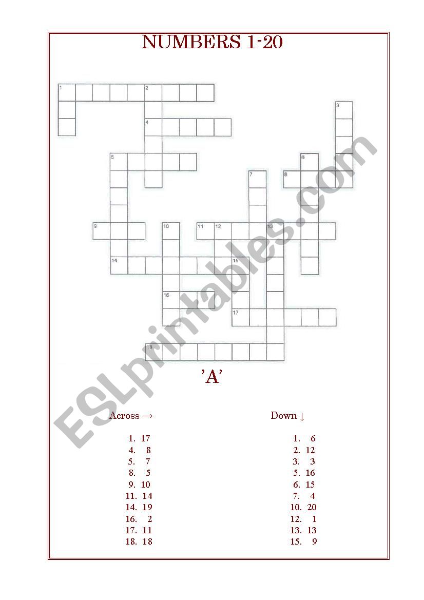 Numbers 1-20 worksheet