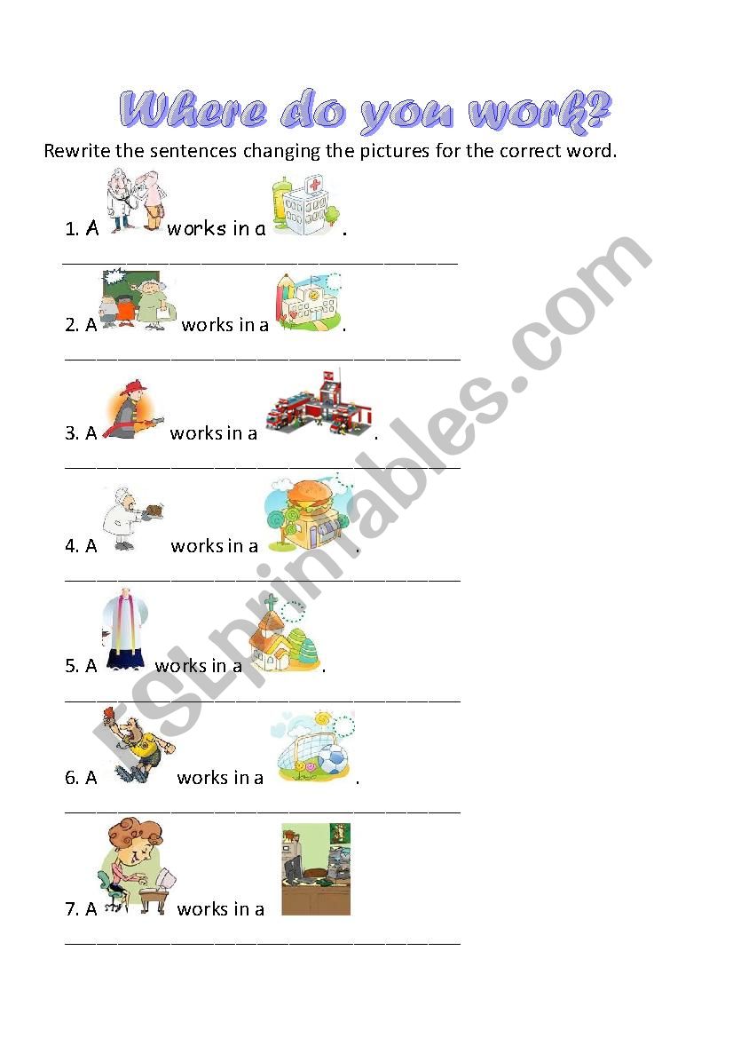jobs and work places worksheet