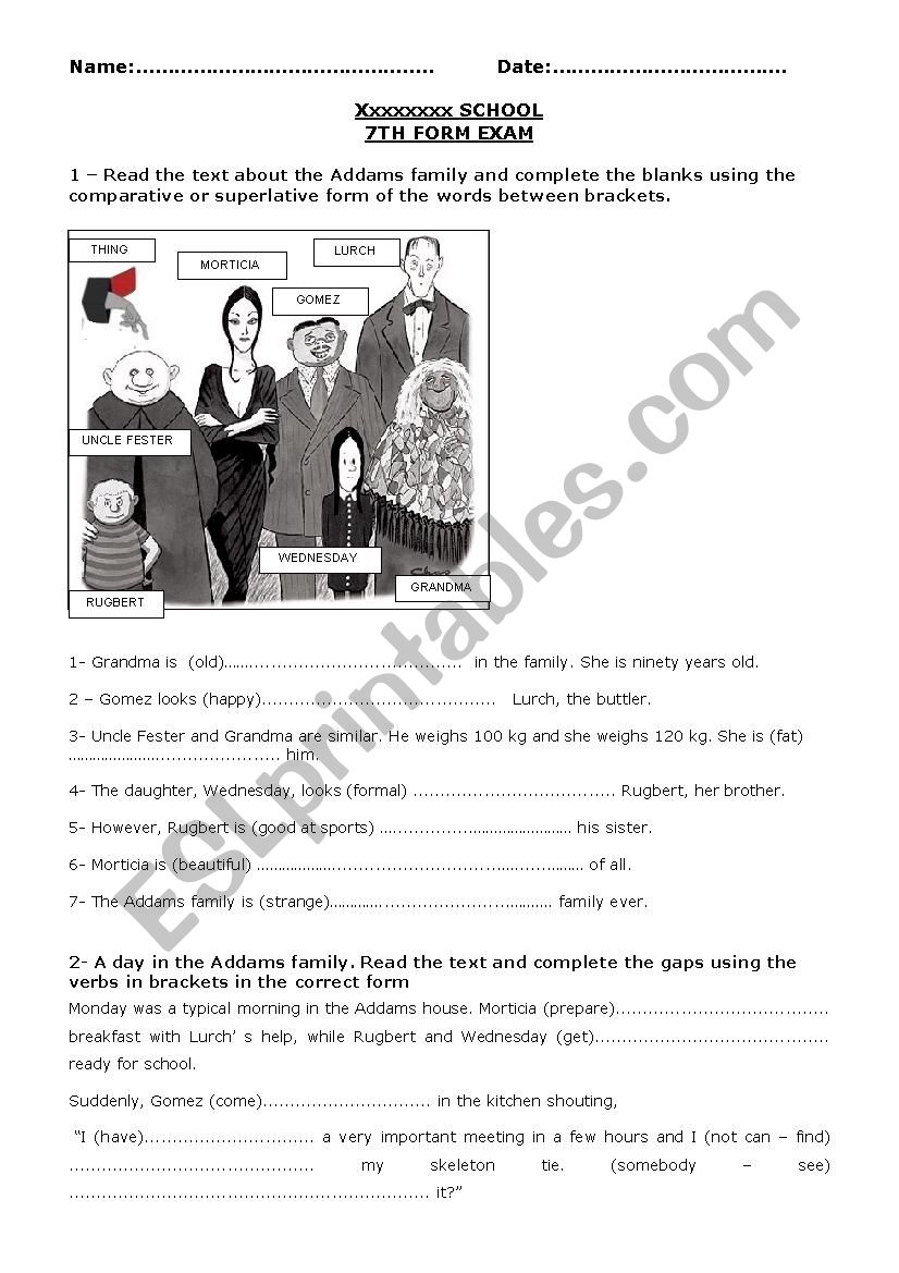 worksheet 7th form - tenses - comparatives and superlatives