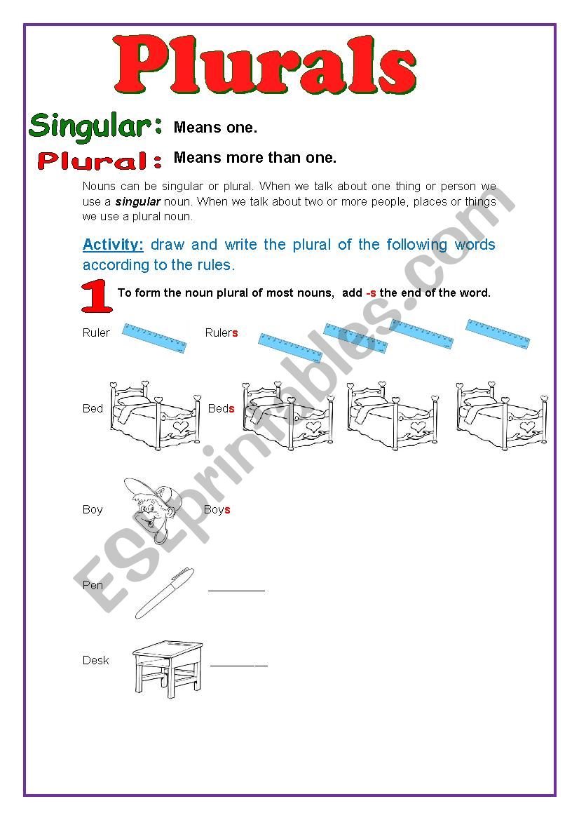 Plurals part 1 worksheet