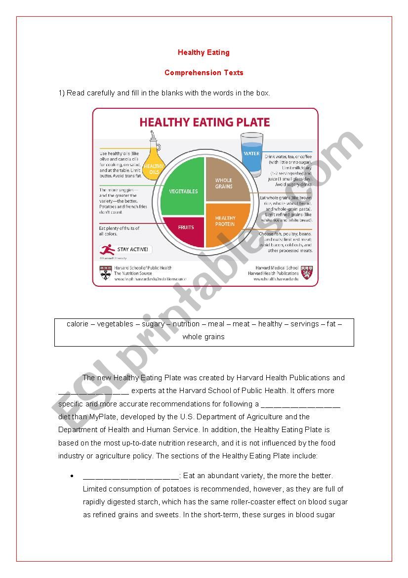 Healthy Eating Text Comprehension