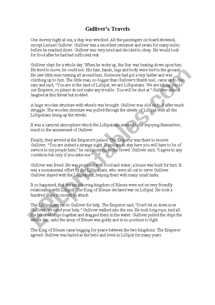 GulliverÂ´s Travels worksheet
