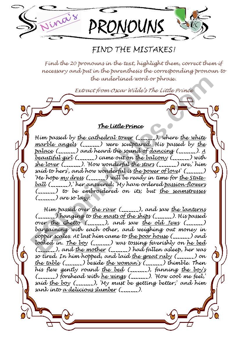 Pronouns with Wilde 1 worksheet Pronouns with Wilde 1 worksheet