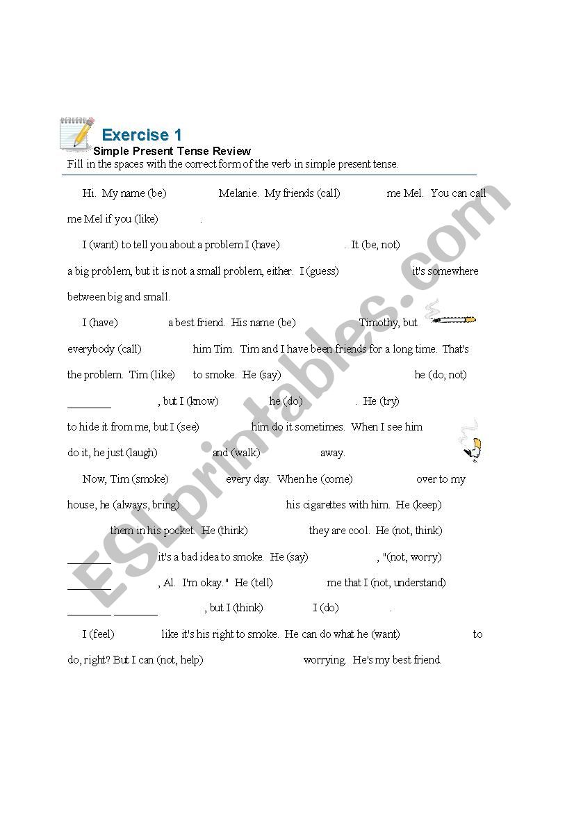 Present Tense exercises worksheet