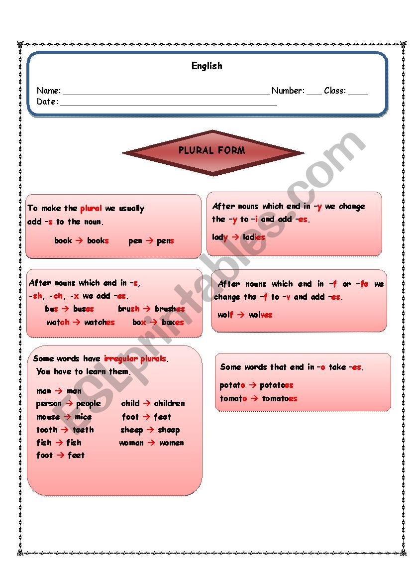 Plurals Puzzle worksheet