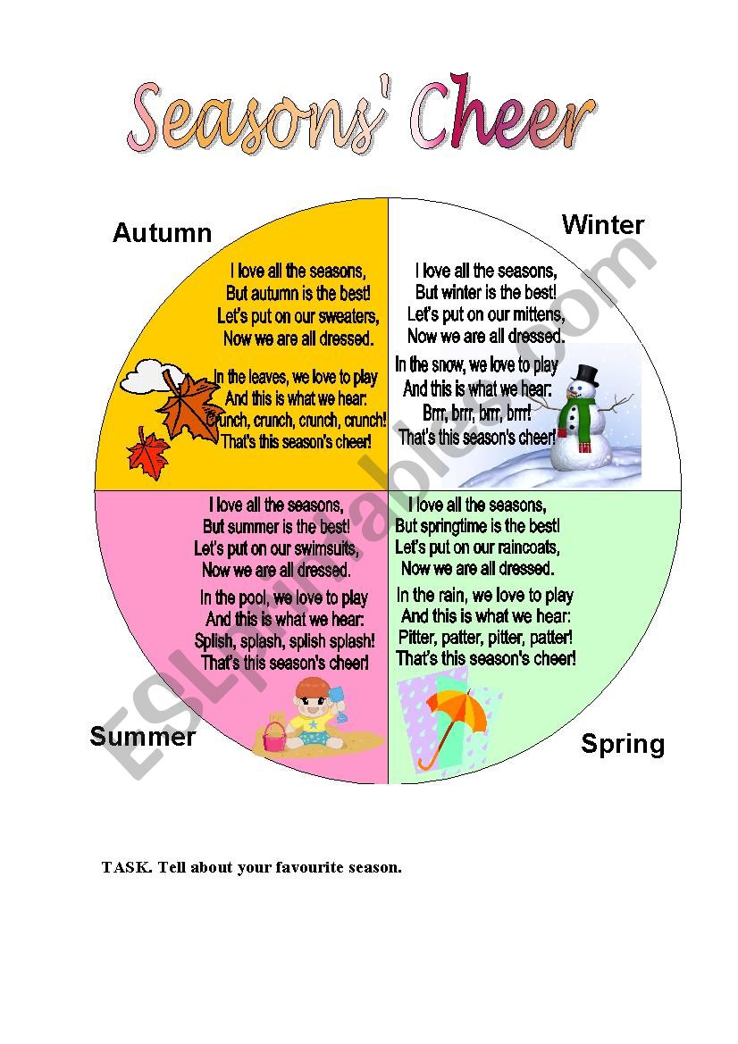 SEASONS´ CHEER (4 poems for kids) ESL worksheet by korovadaisy