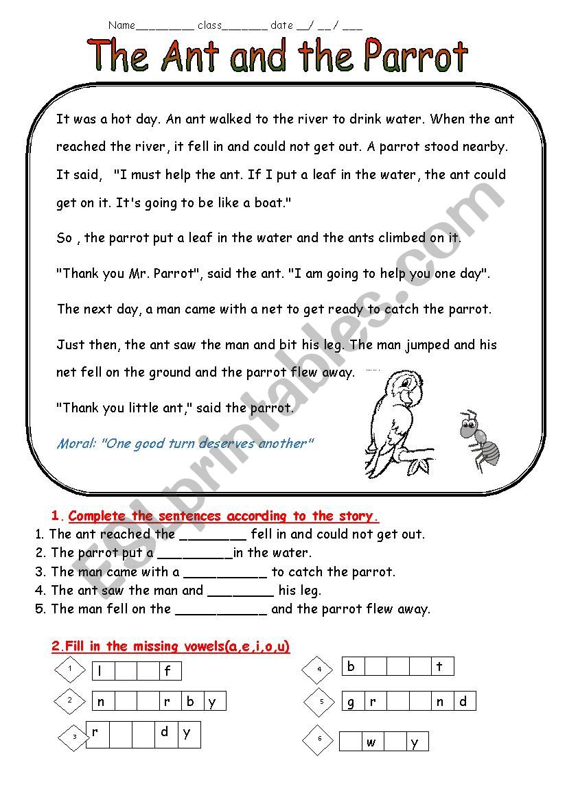 The Ant and the Parrot worksheet
