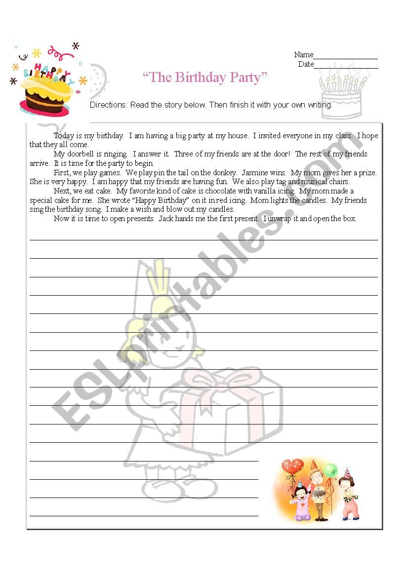 the birthday party worksheet