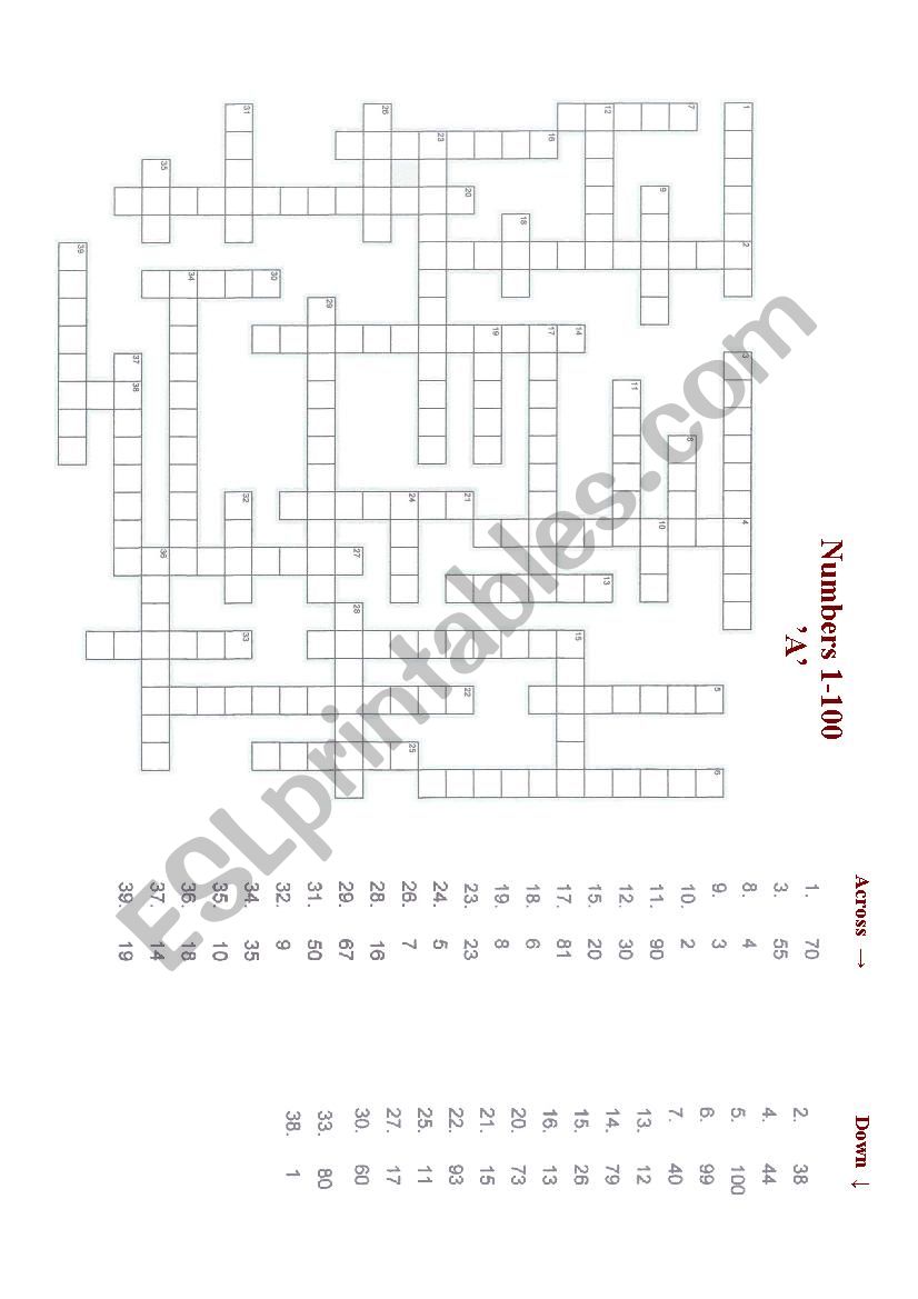 Numbers 1-100 worksheet
