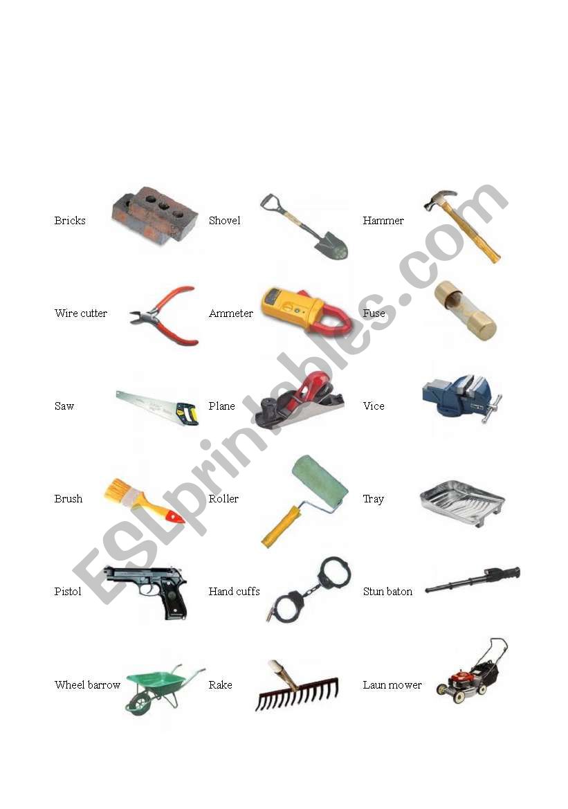 Tools and professions worksheet