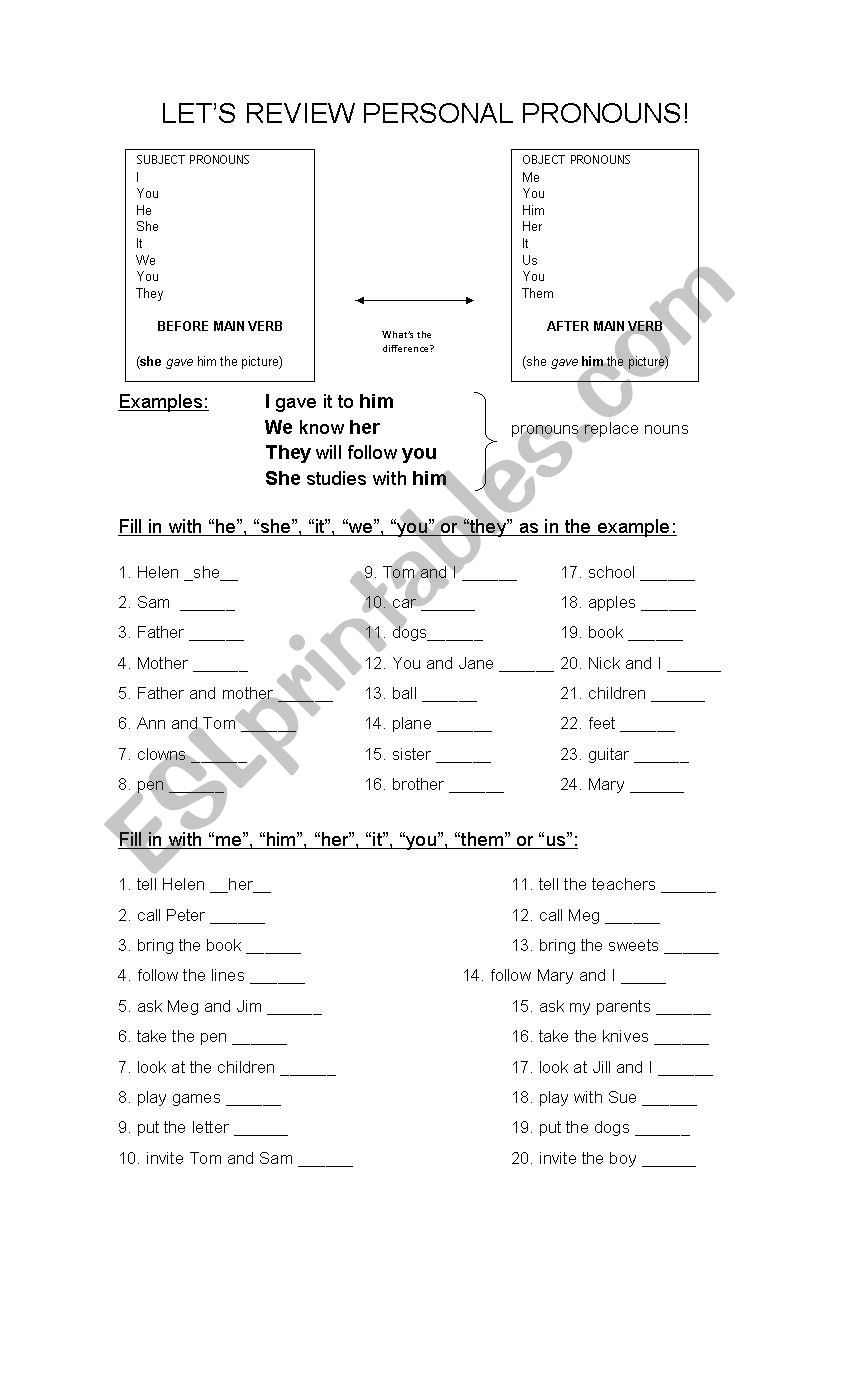 Personal Pronouns  worksheet