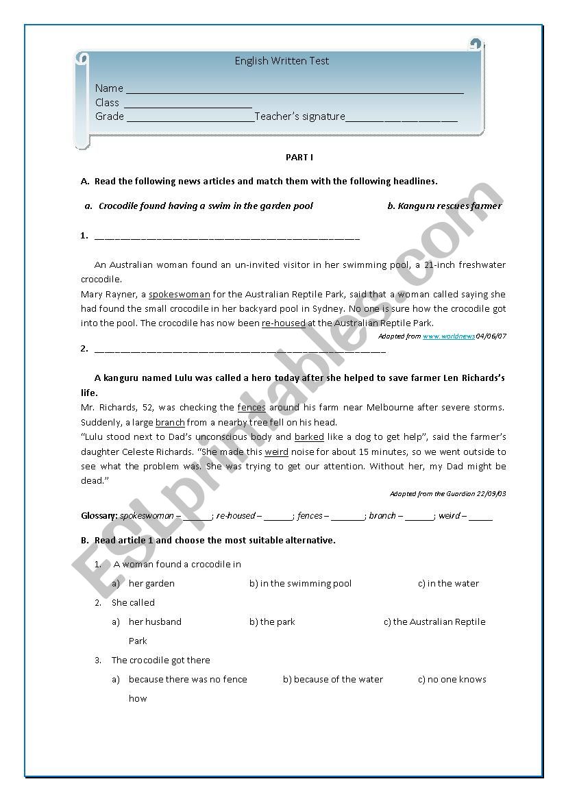 English Written Test worksheet