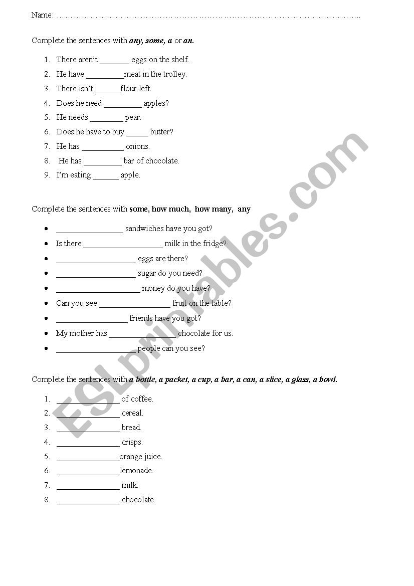 Countable and uncoutable nouns, test