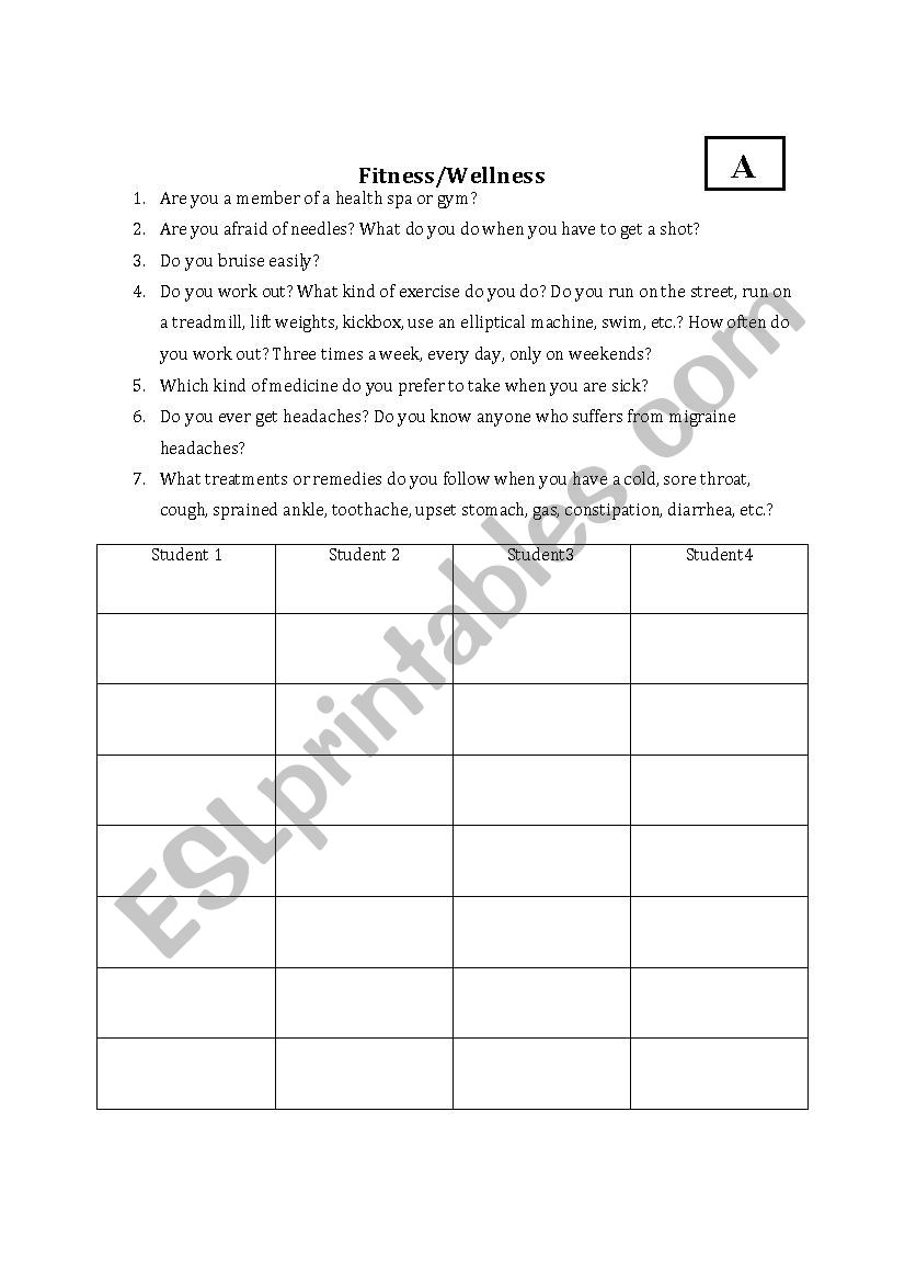 Fitness and Wellness  worksheet
