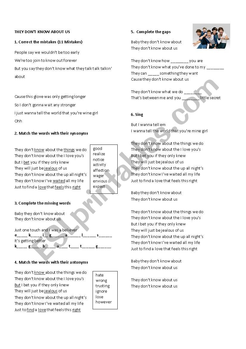 They dont know about us worksheet