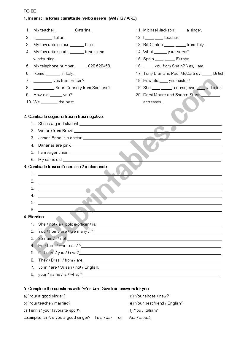 Verb to be exercises worksheet