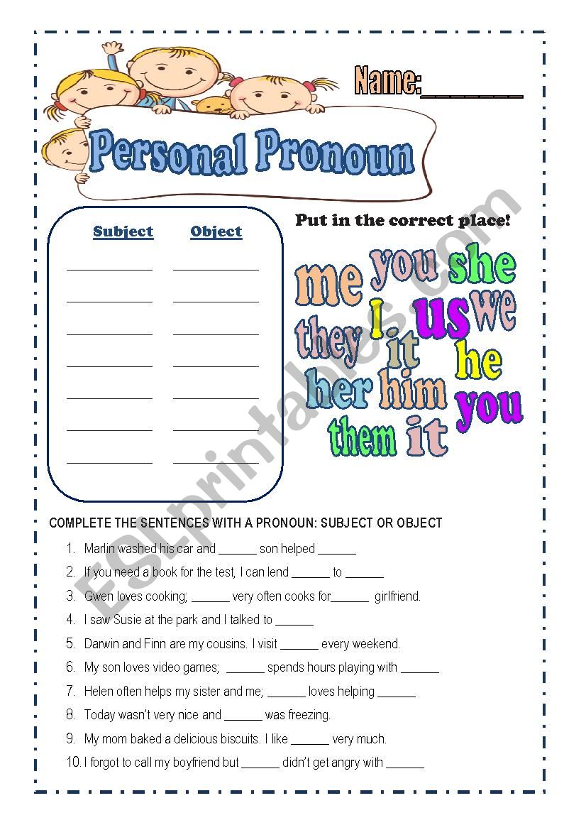 Personal Pronoun worksheet