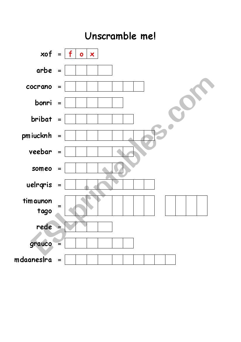 Unscramble Grassland Animals worksheet