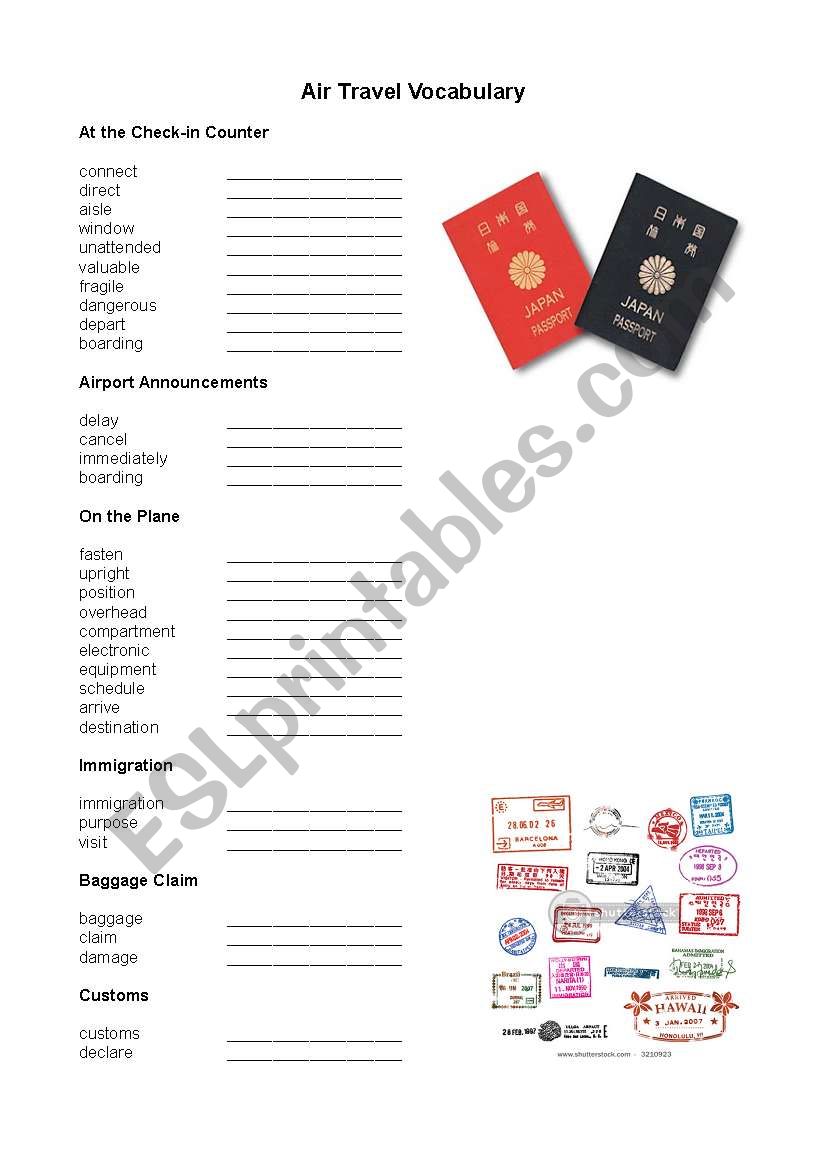 Air Travel Vocabulary worksheet