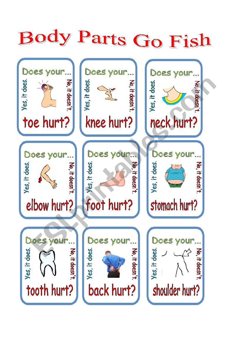 Body Parts Go Fish worksheet