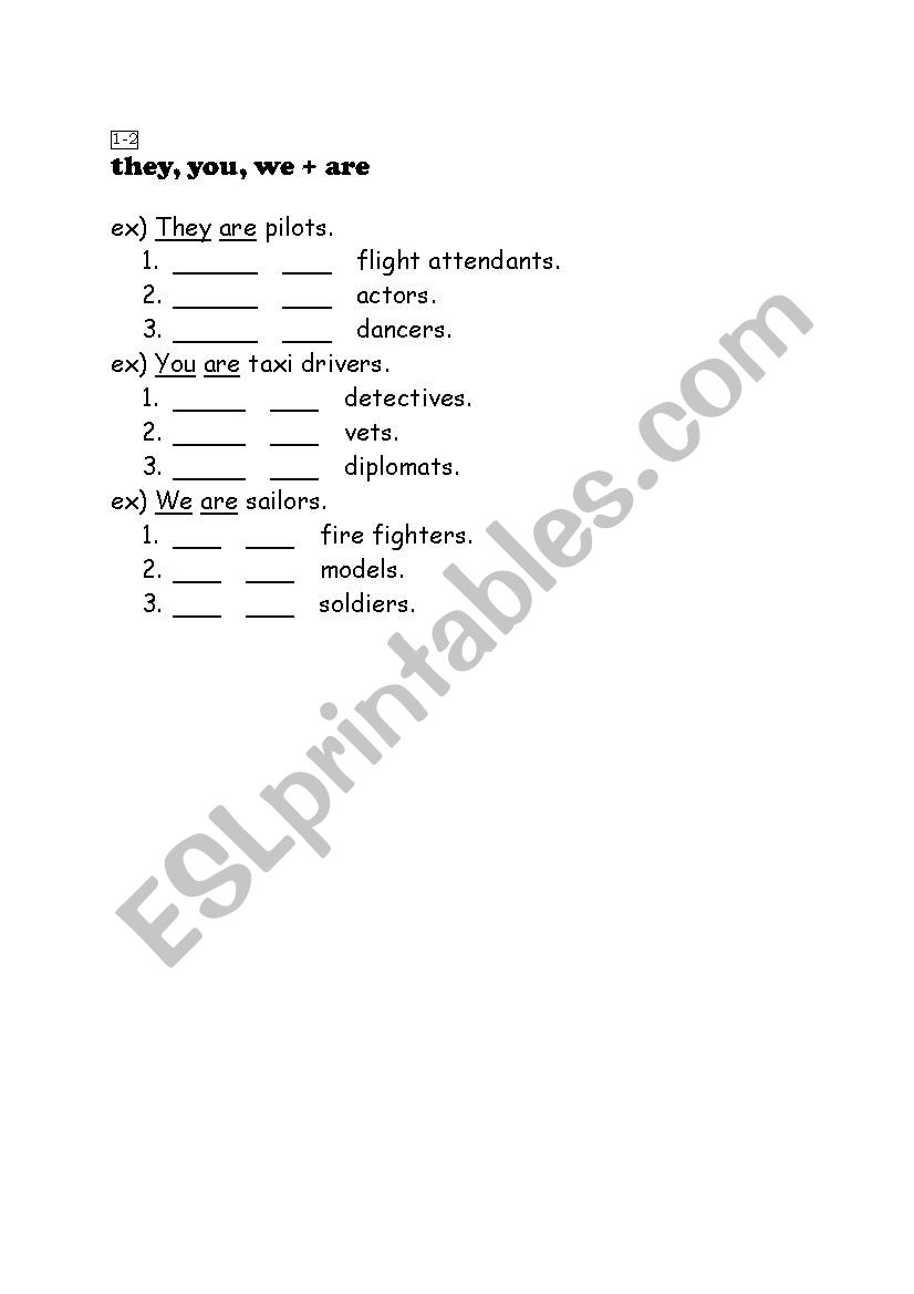 They, we, you + are  worksheet