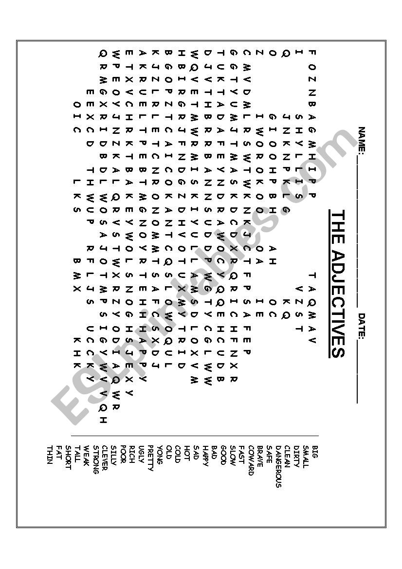 THE ADJECTIVES worksheet