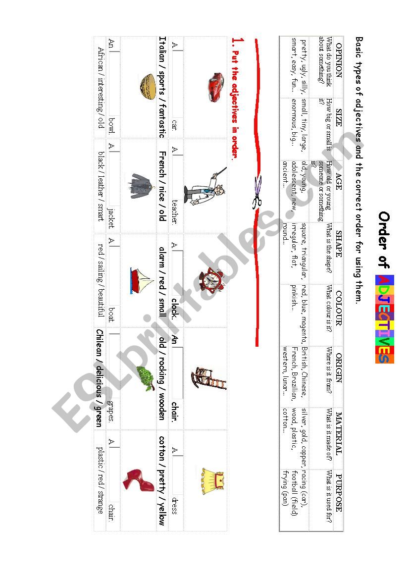 order of adjectives worksheet